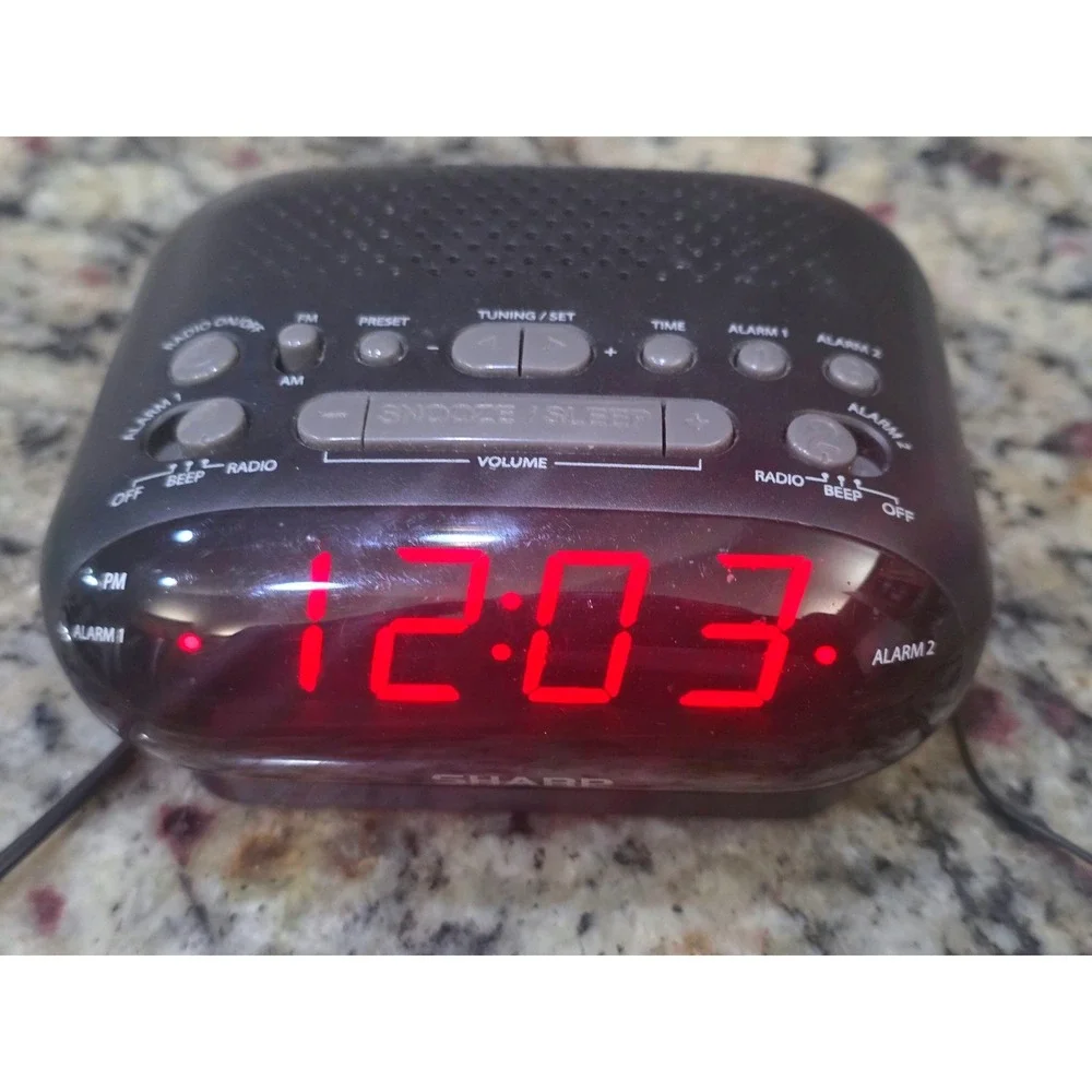 Sharp SPC695 AM FM Dual Alarm Clock Radio Digital Display Black Bedside Tabletop